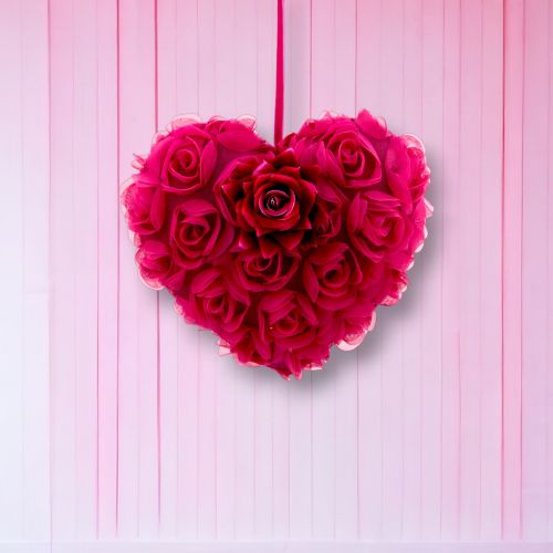 9in Pink Rose Heart Orn Min/3