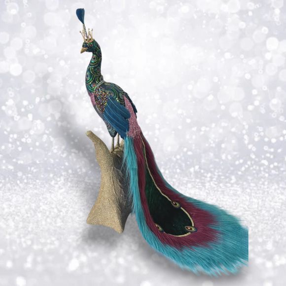 32in Teal Fur Trim Peacock Min/1