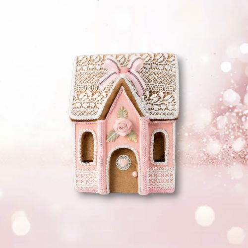 14in Pink Gingerbread House Min/2 - NEW 2025
