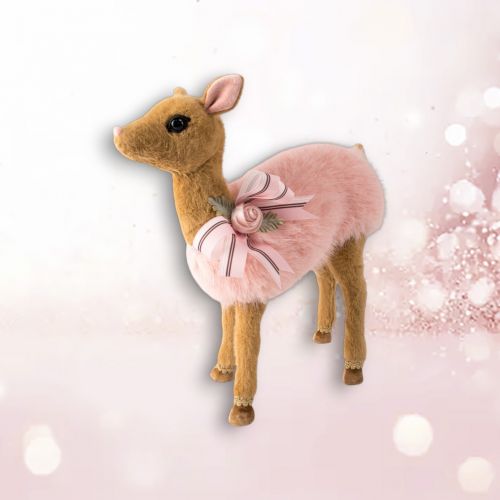 14.5in Pink Fur Deer Standing Min/2 - NEW 2025