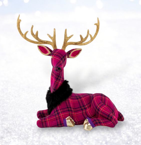 20in Purple Plaid Deer Laying Min/1