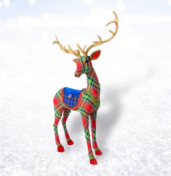 29.5in Red/Green Plaid Deer Min/1