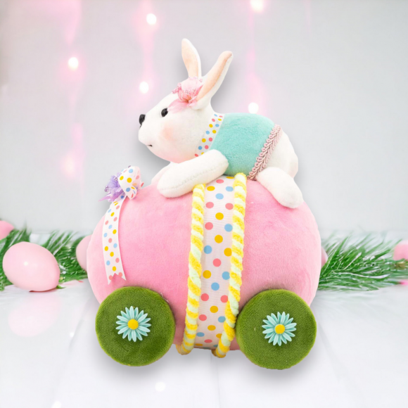 Bunny in Pink Egg Car