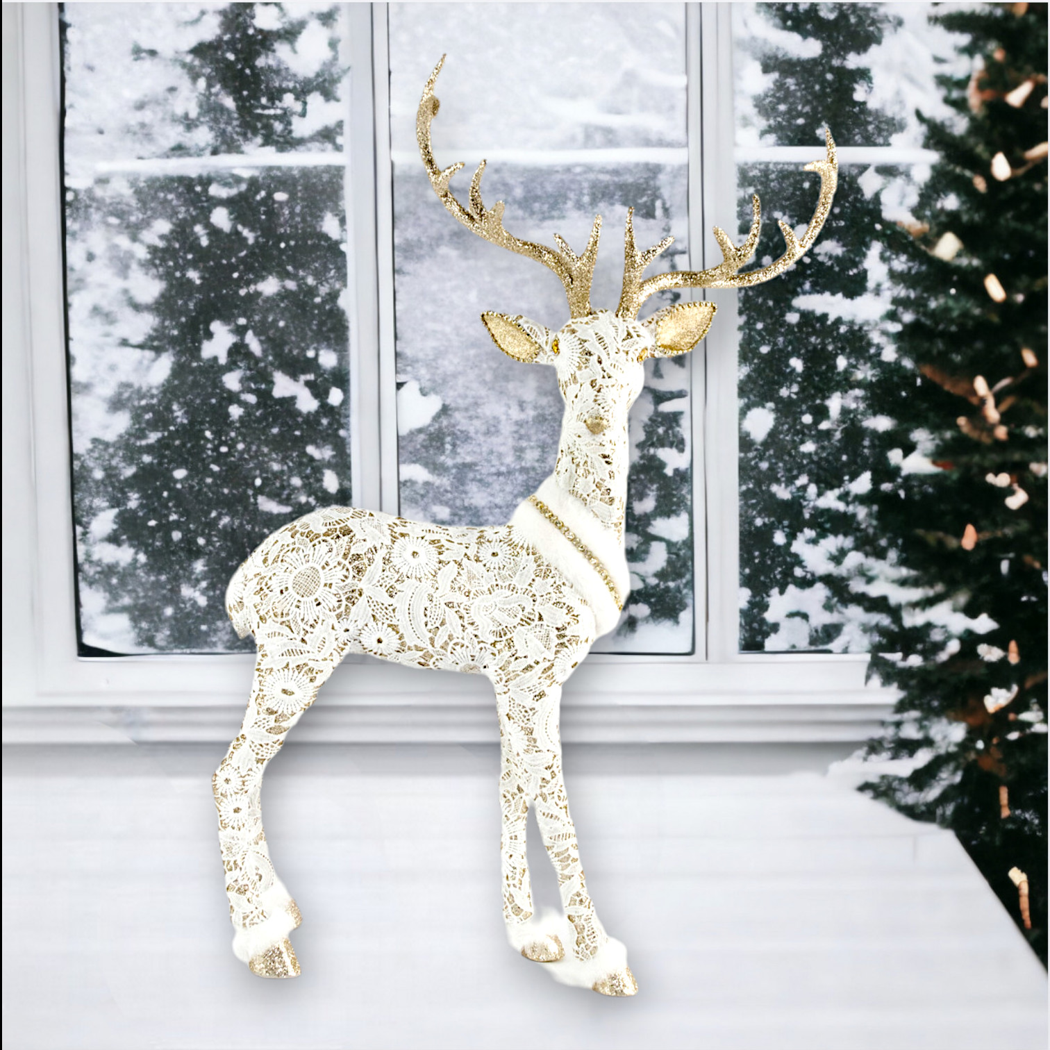 DecemberDiamonds 29in White Gold Deer Standing NEW 2024   08 08210 PhotoRoom 