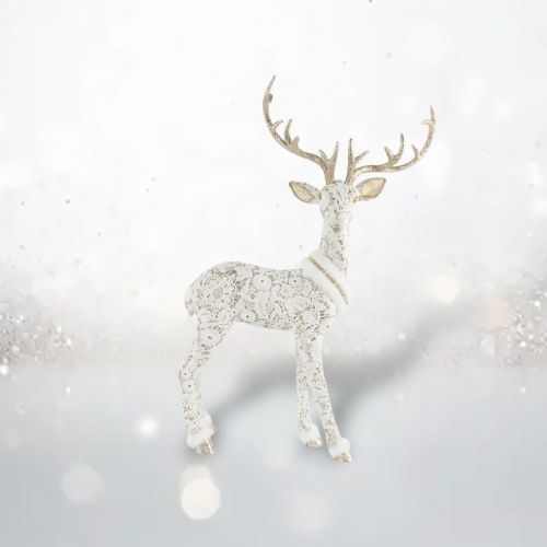 29in White/Gold Deer Standing