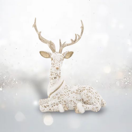 19in White/Gold Deer Laying