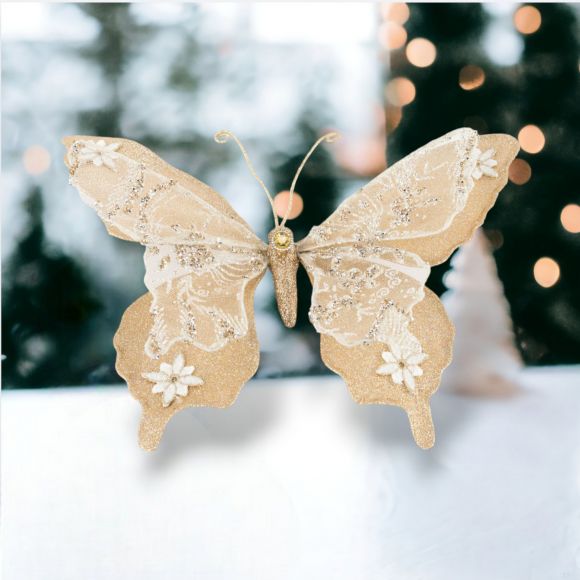 10.5in Winter Lace Tan Butterfly - IN STOCK
