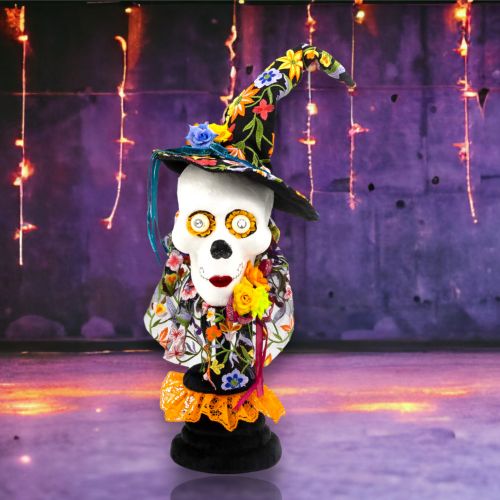 24in Skeleton w/Witch Hat on Pedestal - NEW 2024