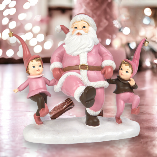10in Pink Santa w/Elves - NEW 2024