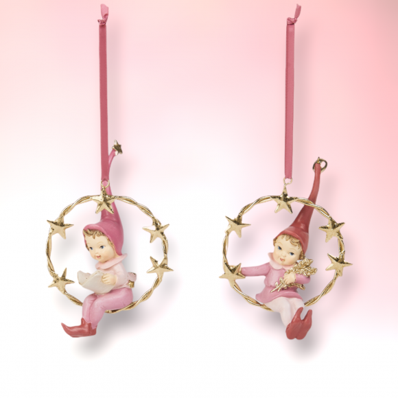 2 Asst Elves in Ring Orn - IN STOCK
