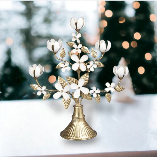 Gold/Cream Metal Flower Candleabra - NEW 2024