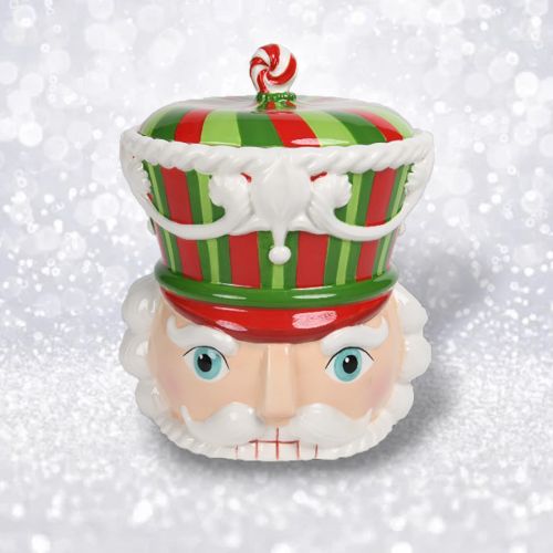 10" Red/Green Nutcracker Head Cookie Jar