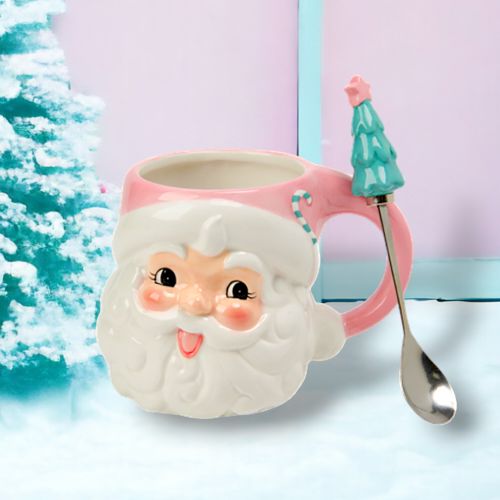 Pink Santa Head Mug w/Spoon - LOW IN STOCK - DUE JULY 2025