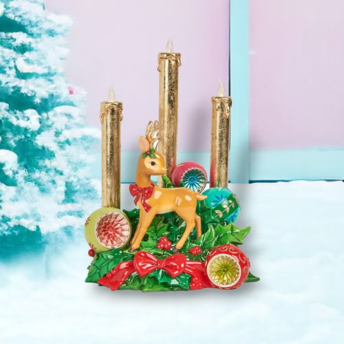 10.5in Vintage Deer/Baubles LED Candles - IN STOCK