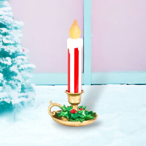 15in Red Stripe LED Candlestick - IN STOCK