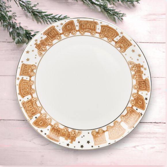 10in Gingerbread Train Dinner Plate - IN STOCK