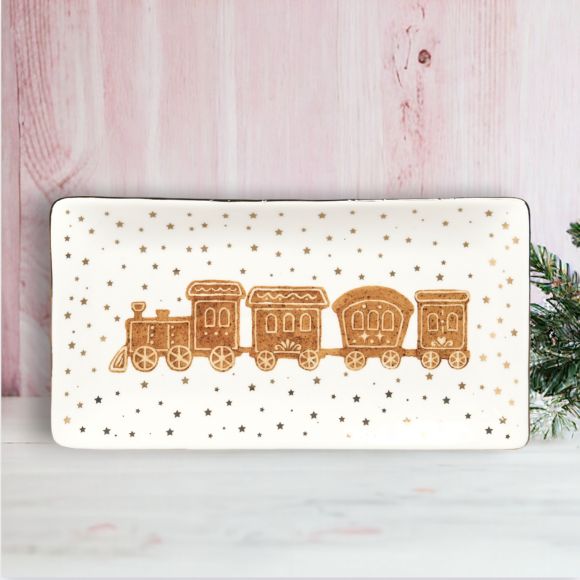 16in Gingerbread Train Platter - IN STOCK