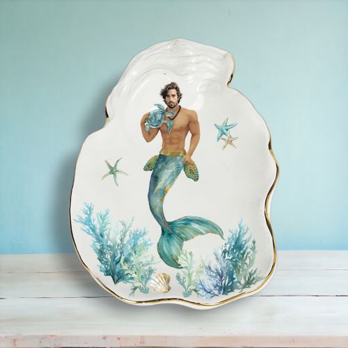 Merman w/Turtle Oyster Shell Dish Min/8