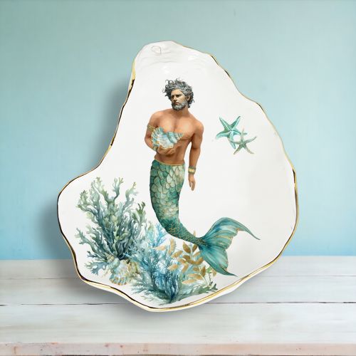 Merman w/Shell Oyster Shell Dish Min/8