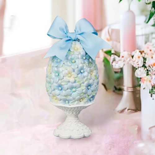 8in Blue Flower Egg on Stand Min/6