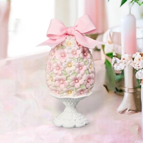 8in Pink Flower Egg on Stand Min/6