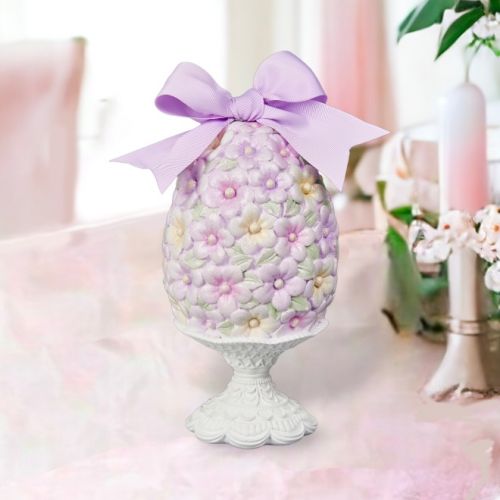 8in Lavender Flower Egg on Stand Min/6