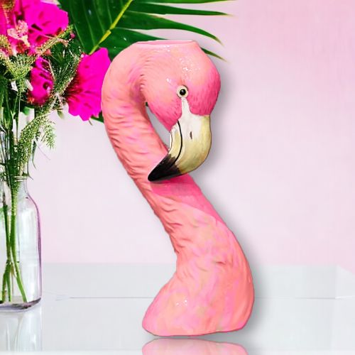 10in Pink Flamingo Vase Min/4