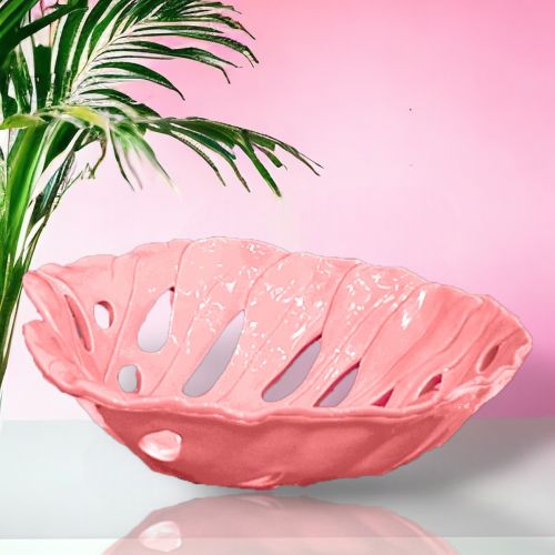 10in Pink Tropical Leaf Bowl Min/2