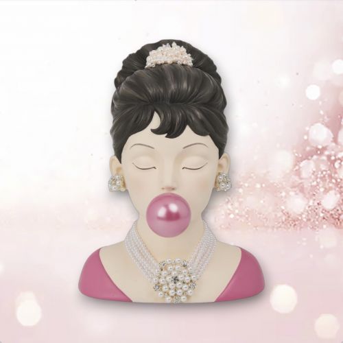 12in Pink Bublegum Girl Head Vase Min/1