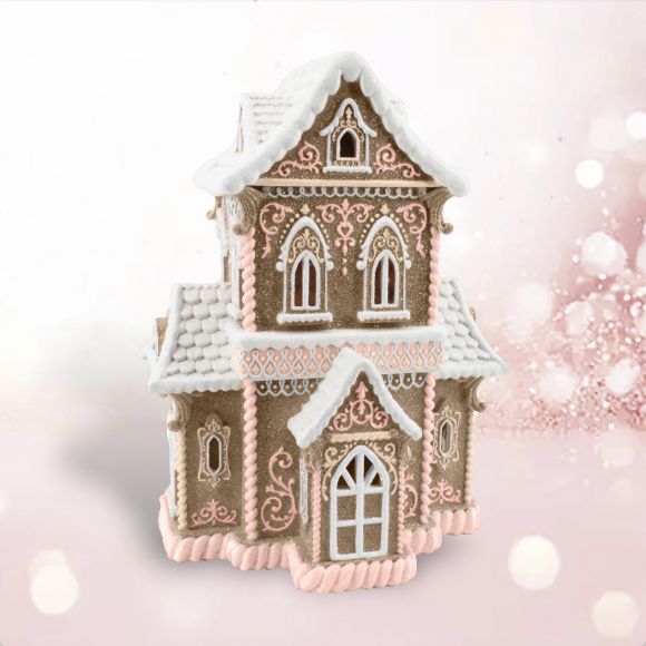 Pink Gingerbread LED Victorian House Min/2 - NEW 2025 - DUE JULY TARIFF DELAY