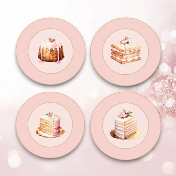 4 Asst Pink Dessert Plates Min/8 - NEW 2025 - DUE JULY TARIFF DELAY