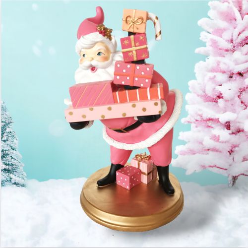 14" Pink Retro Santa w/Gifts