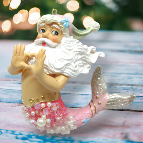 Pink Santa Merman w/Heart Orn