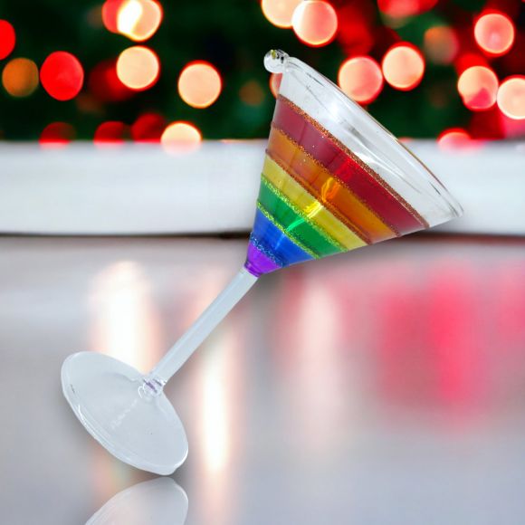 Rainbow Martini Glass Orn - IN STOCK