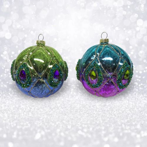 2 Asst Peacock Ball Orn Min/12