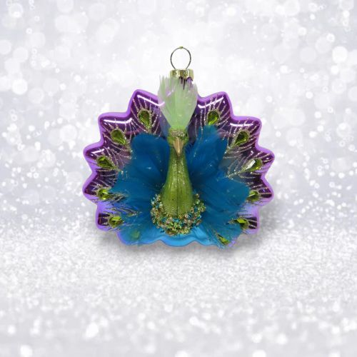 Glass Peacock Orn Min/6