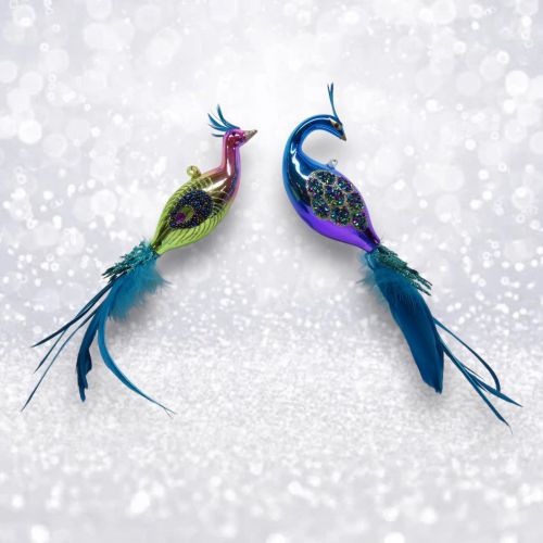 2 Asst Glass Peacock Orn Min/12