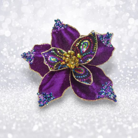 8.5in Purple Poinsettia Clip Min/12