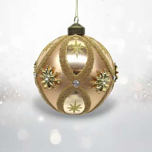 4.25in Glass Gold Ball w/Jewels Orn Min/6 - NEW 2025 TARIFF DELAYED