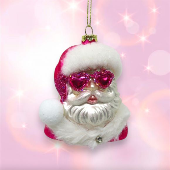 Pink Santa w/Glasses Orn Min/6 - NEW - DUE AUG 2025