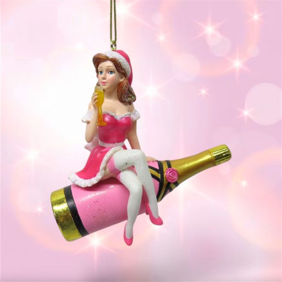 Girl Sitting on Pink Champaigne Orn Min/6 - NEW - DUE AUG 2025
