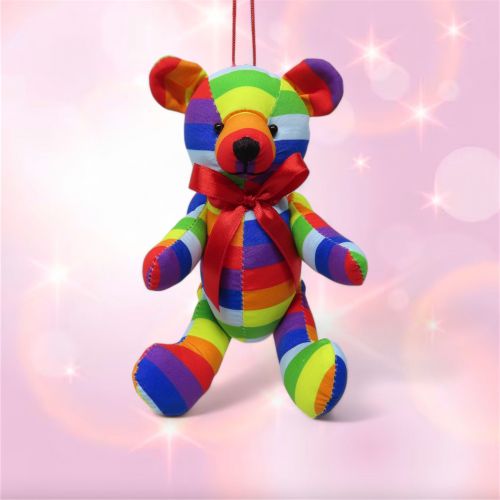 Rainbow Fabric Bear Orn Min/6
