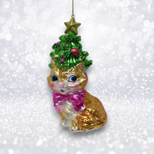 Cat w/Tree Hat Orn Min/6