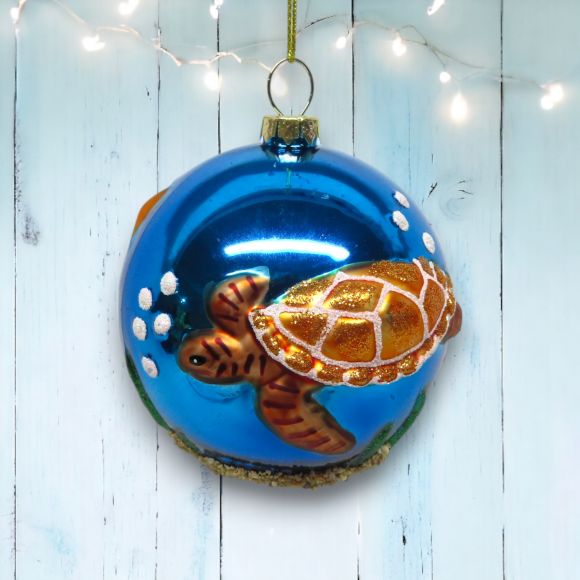 Blue Ball w/Embossed Turtle Orn Min/6