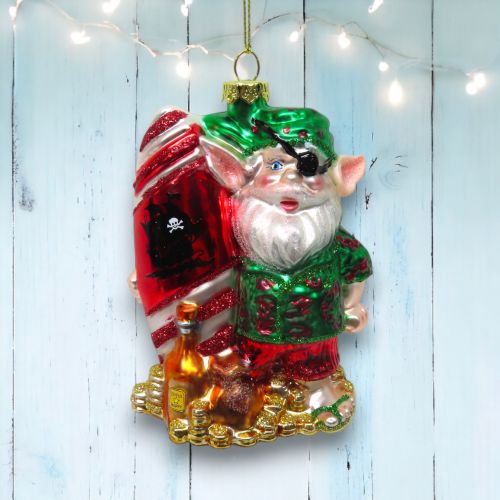 Pirate Santa w/Eyepatch Orn Min/6
