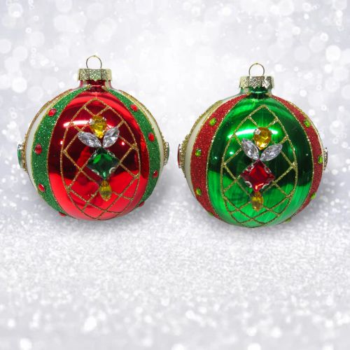 2 Asst Red/Grn Jeweled Orn Min/12 -
