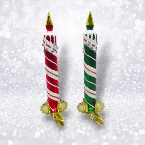2 Asst Rd/Grn Striped Clip Candles Orn Min/12