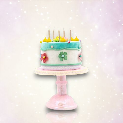14in Birthday Cake on Pink Stand - NEW 2026