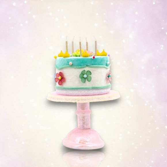 14in Birthday Cake on Pink Stand - NEW 2026