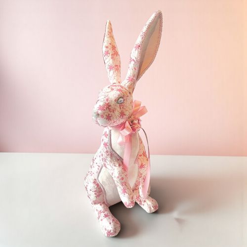 21in Pink Toile Bunny Standing Min/2